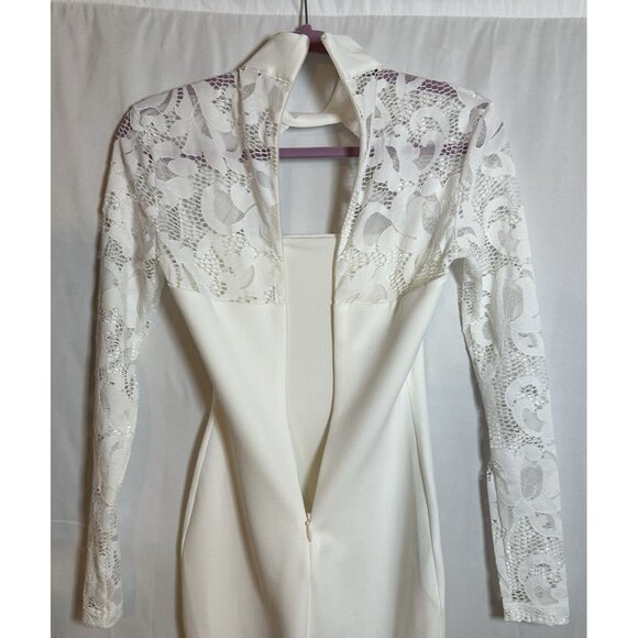 Nookie NWT Lady Lace Long Sleeve Cut Out White Bodycon Cocktail Midi Dress S - Picture 5 of 10
